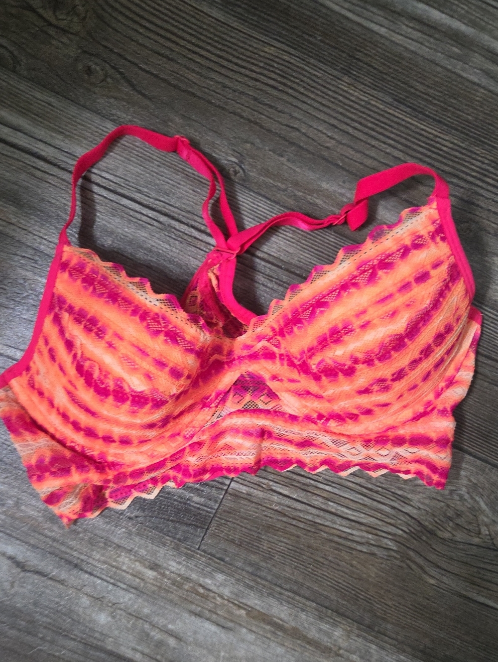 PINK Victoria's Secret Neon Pink & Orange Lace Bralette